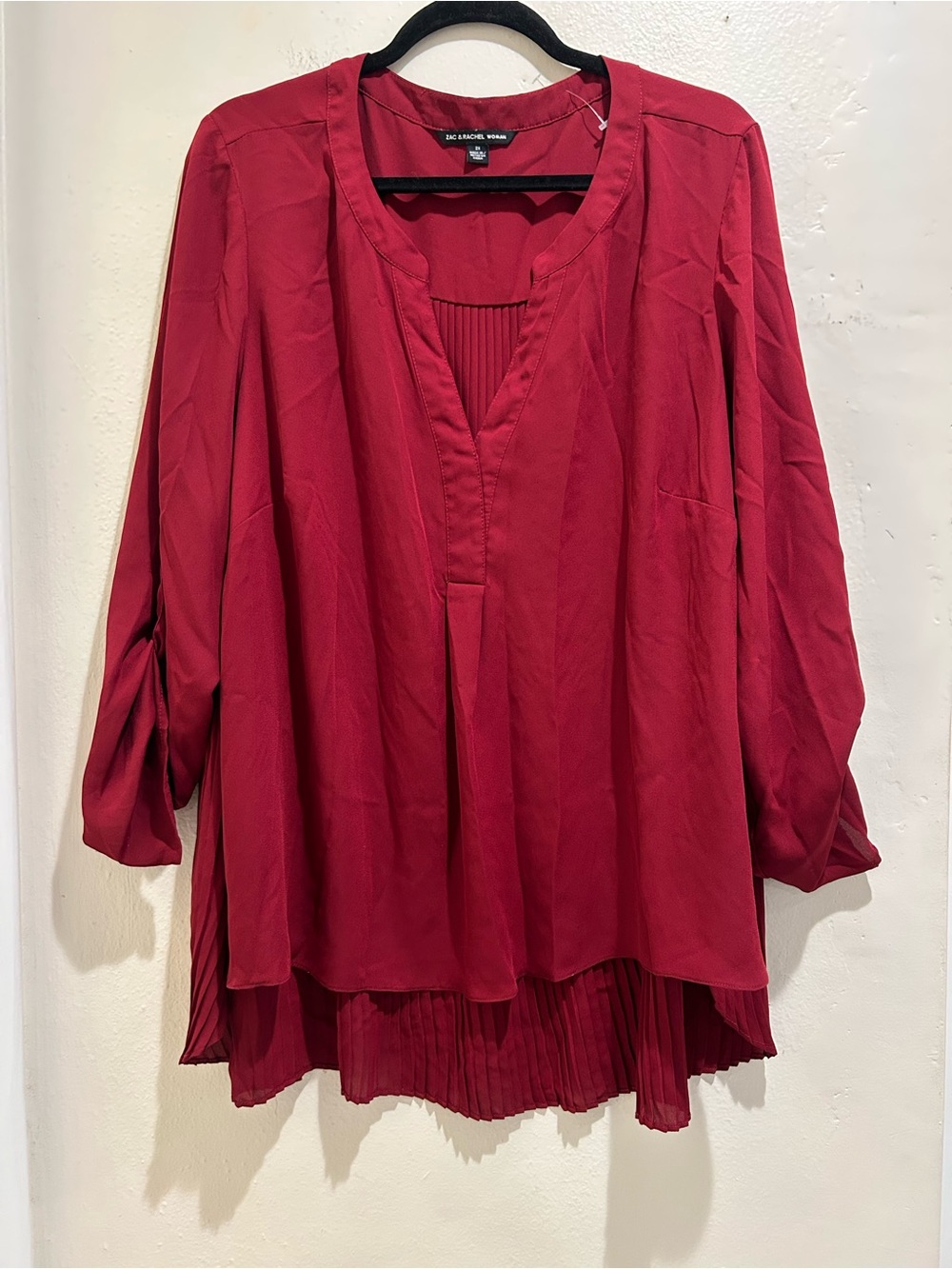 Zac & Rachel Red Pleated-Hem Split-Neck Tunic